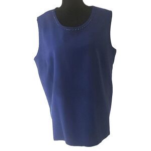 Blue Bead Trimmed Scoop Neck Sleeveless Shell Top Size 16